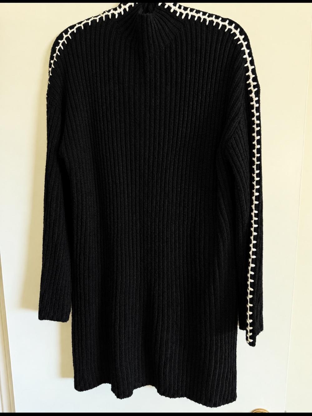Derek Heart Black Ribbed Sweater dress with White Stitch Trim